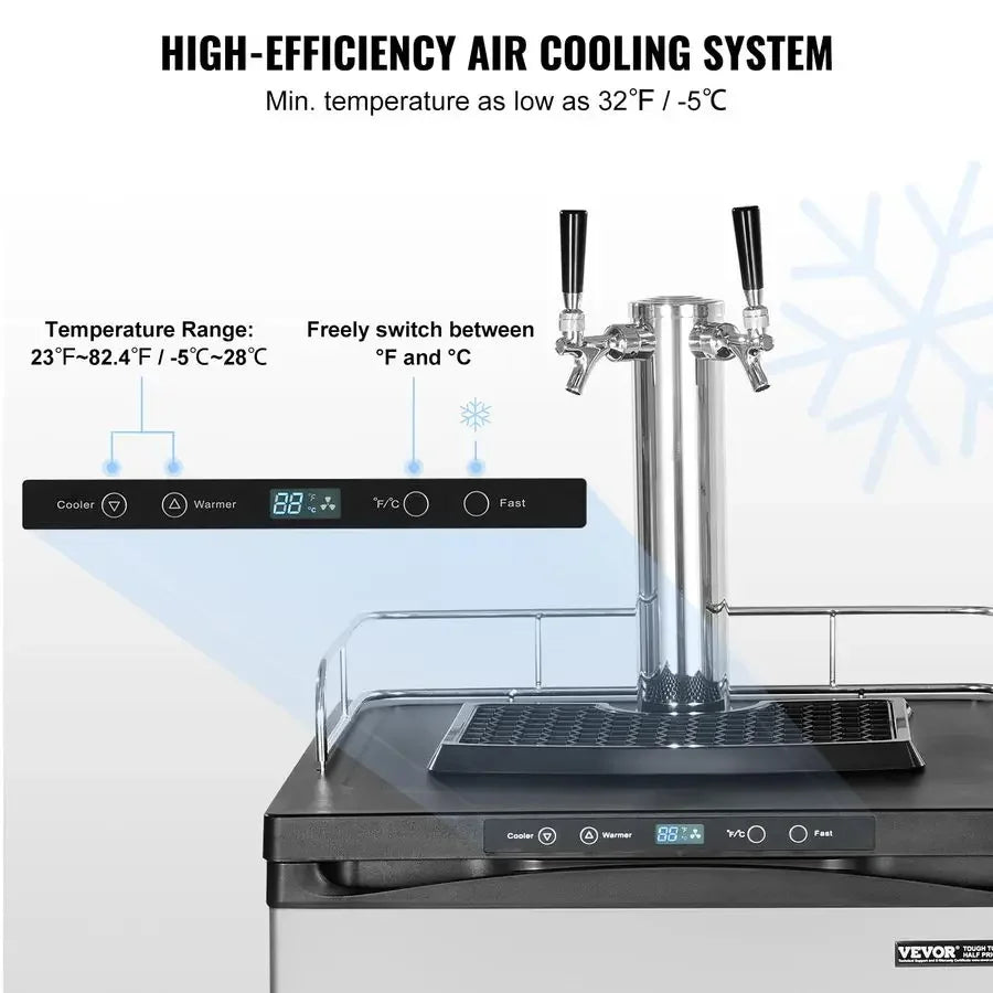 XMSJ Beer Kegerator Dual Tap Draft Beer Dispenser With Shelf