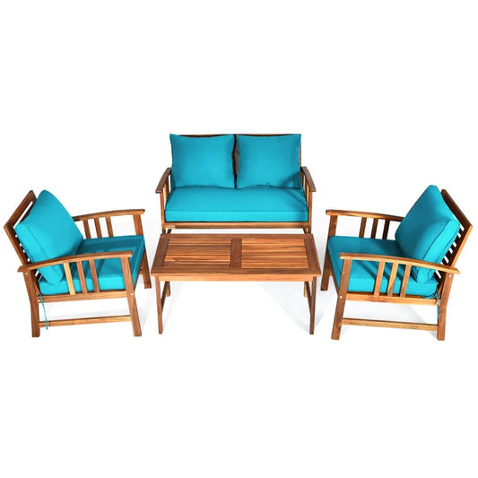 Acacia Wood Patio Furniture Set With Table And Sectional Sofa