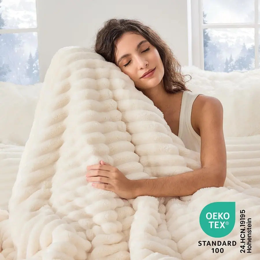 Fluffy Comforter Set 3 Piece Fleece Bedding For Winter Warmth