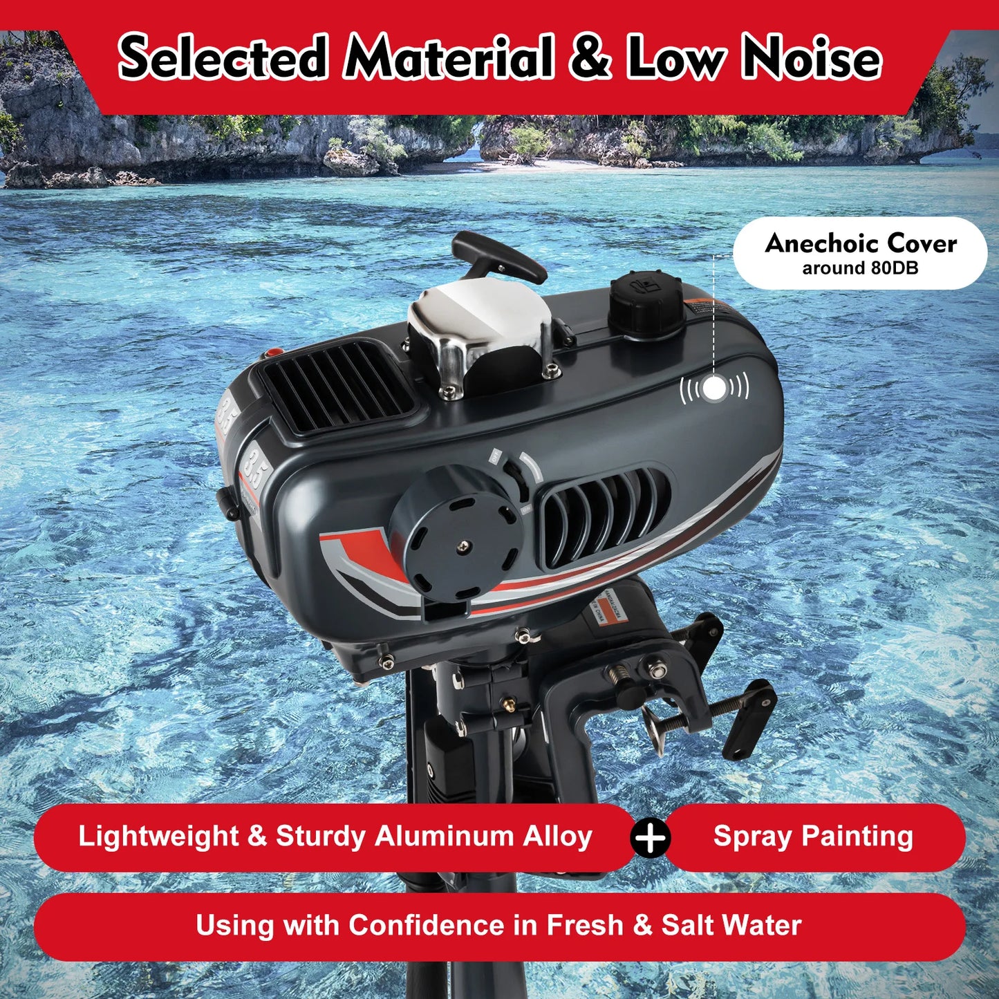 Portable 3.5HP Gas Outboard Motor Adjustable Tilt AntiVortex Plate
