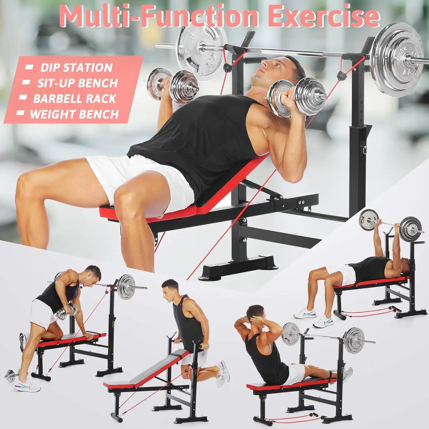 Adjustable Weight Bench Set With Squat Rack And Leg Developer