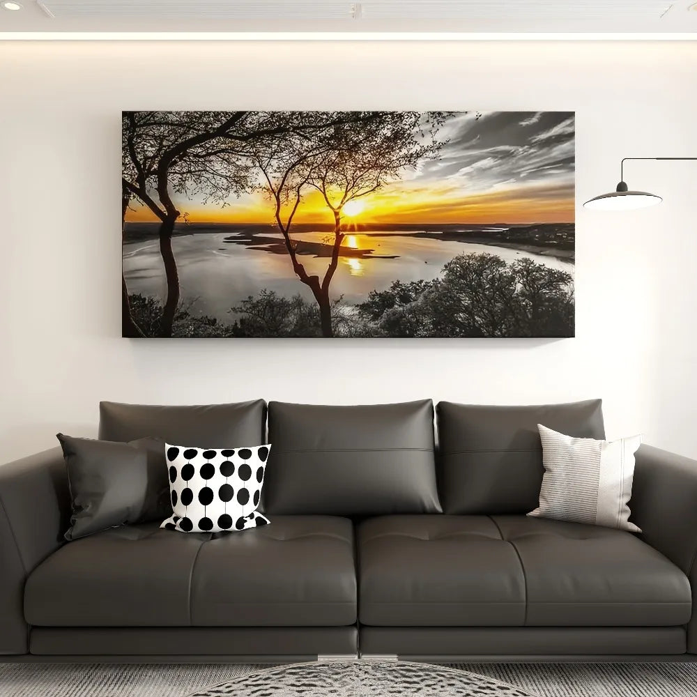 Hign-concerned Sunset Landscape Art Forest Scenery for Interior Decor
