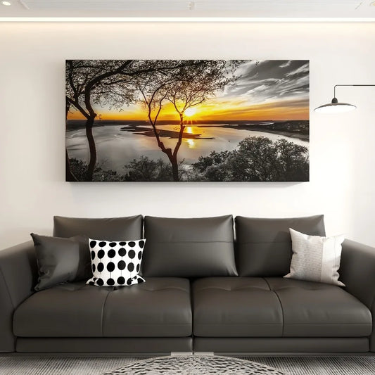 Hign-concerned Sunset Landscape Art Forest Scenery for Interior Decor