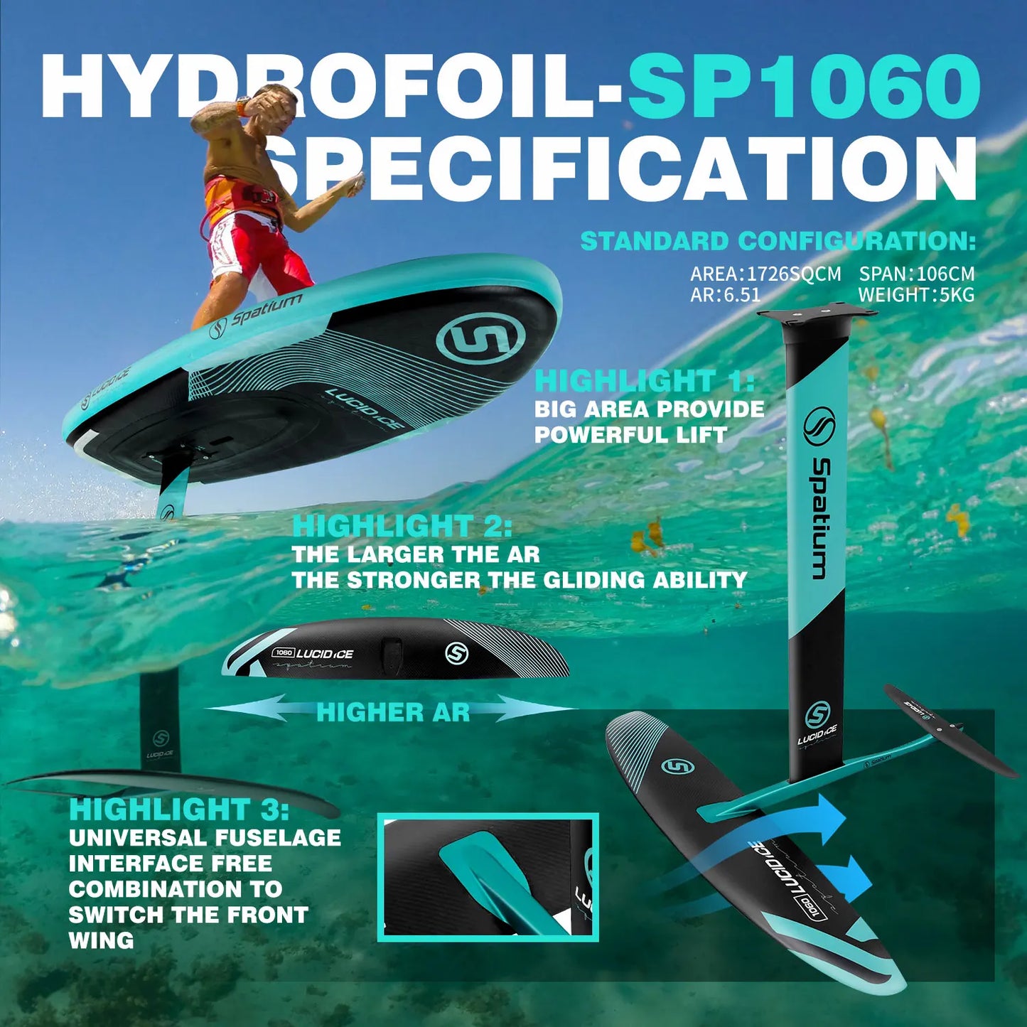 Inflatable Hydrofoil Surfboard for Lucid Ice SUP Board