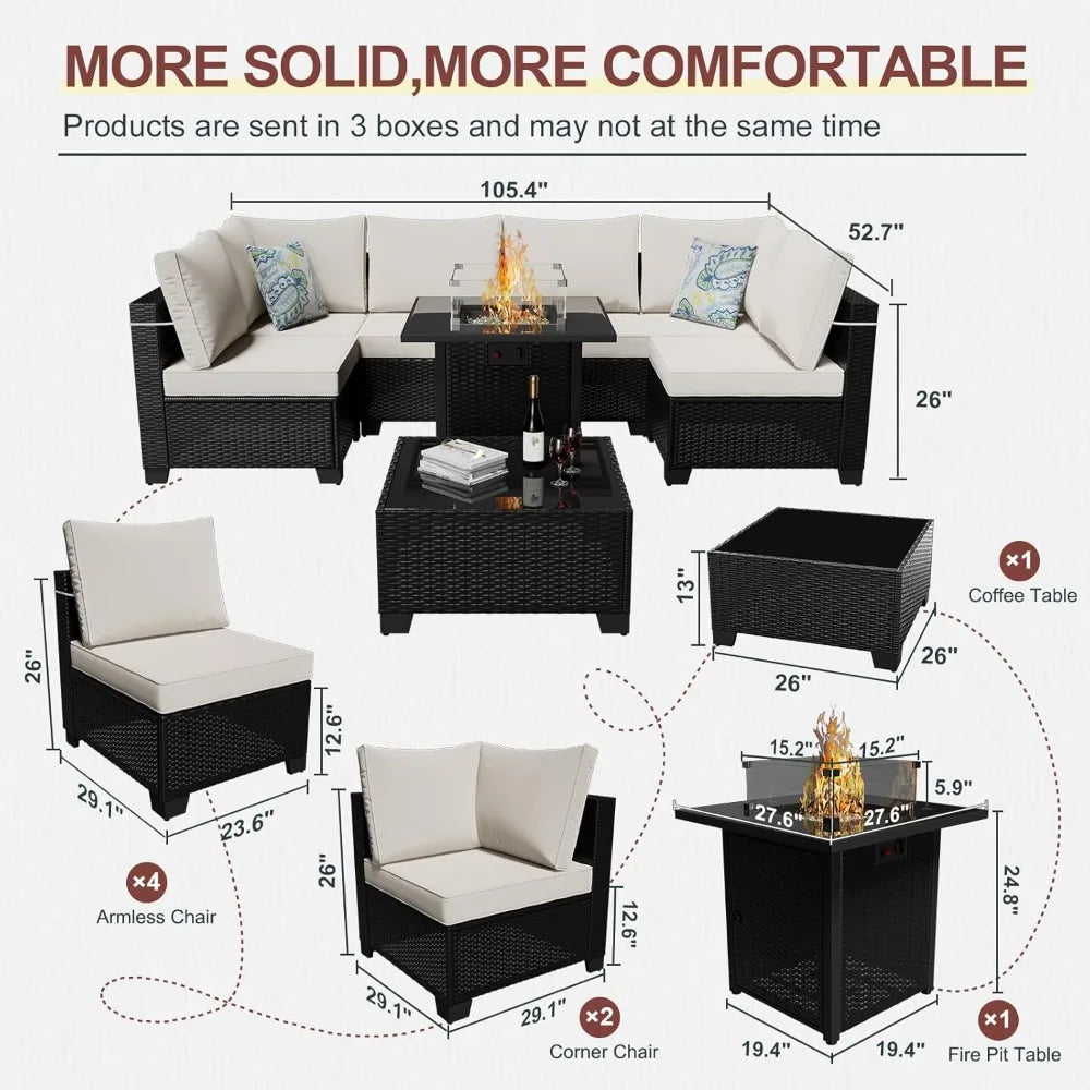 Outdoor 8 Piece Patio Furniture Set With Fire Pit Table