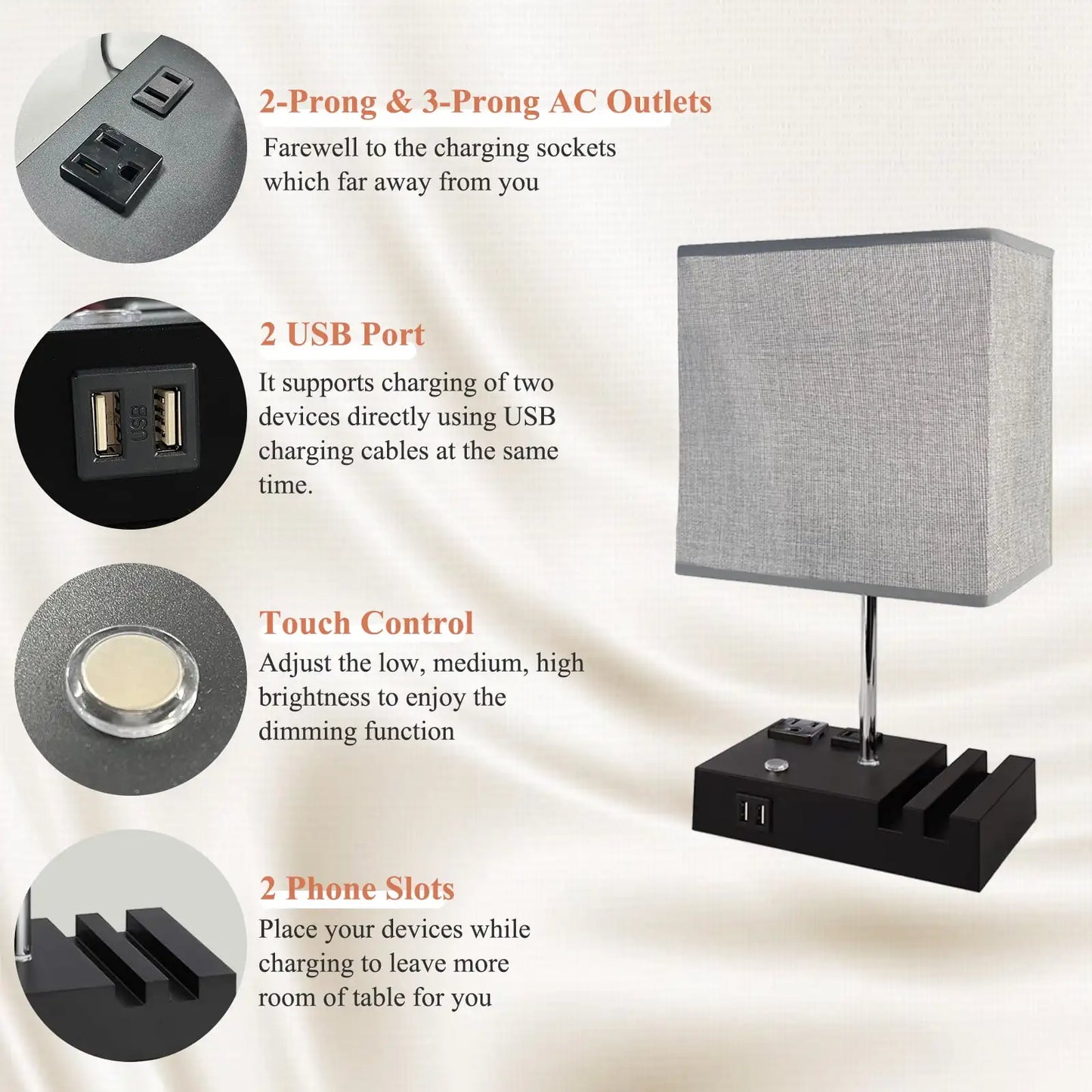 SZRSTH Bedside Lamp With Dual USB Charging Ports Dimmable