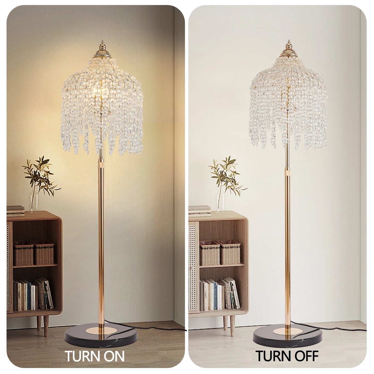 ARLGSITE 3-Light Crystal Floor Lamp Waterfall Design