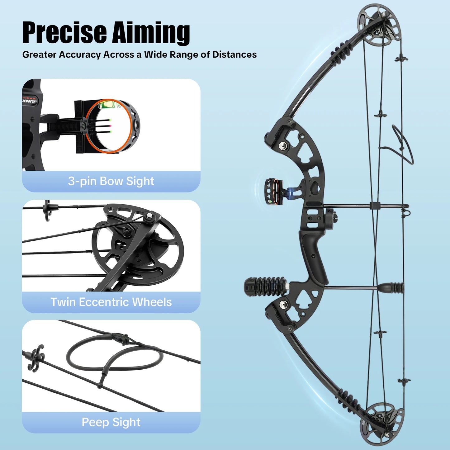 Right Hand Compound Bow Hunting Kit With 3 Pin Sight
