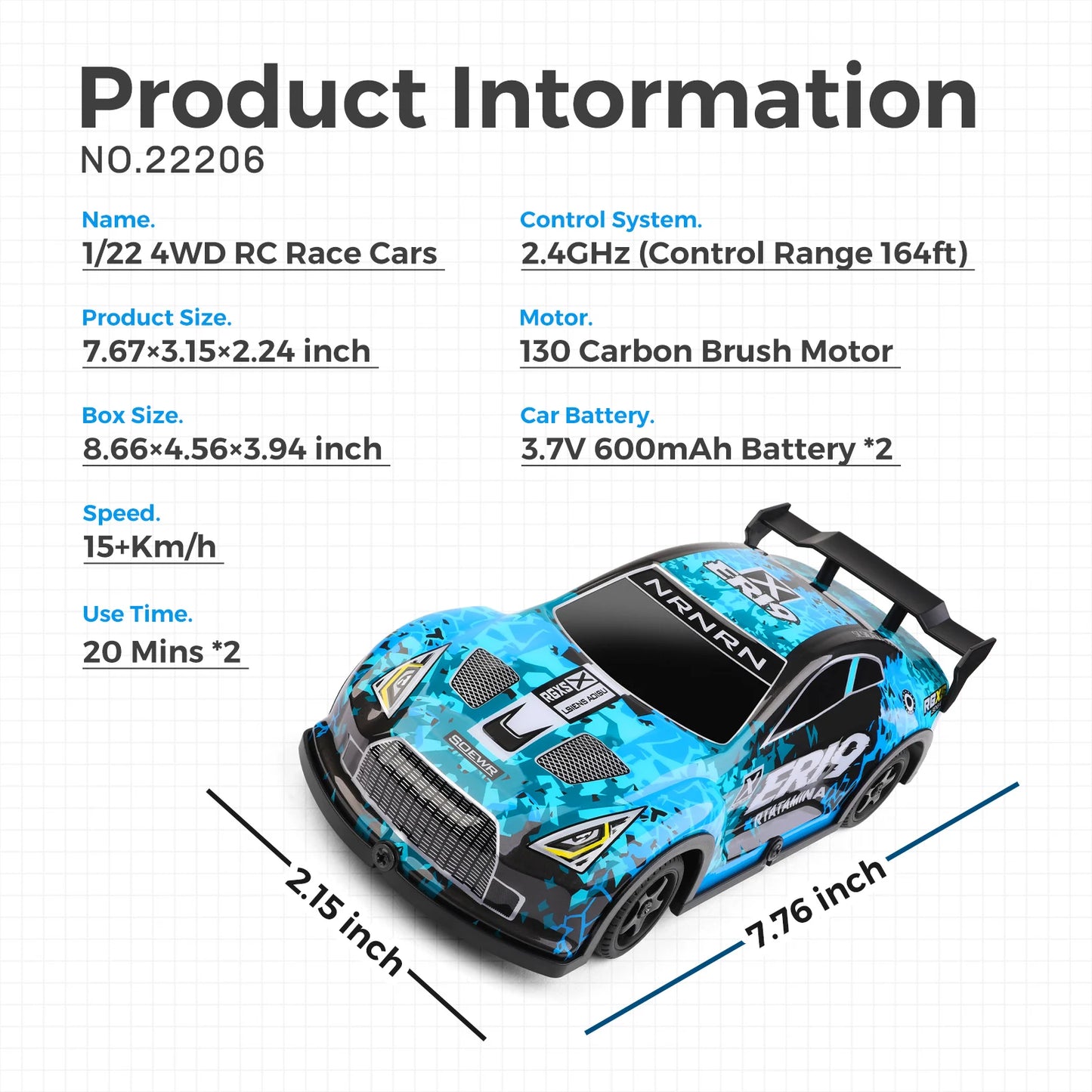 RCkuler WLtoys 22206 4WD RC Car 2.4GHz Dual Speed Remote