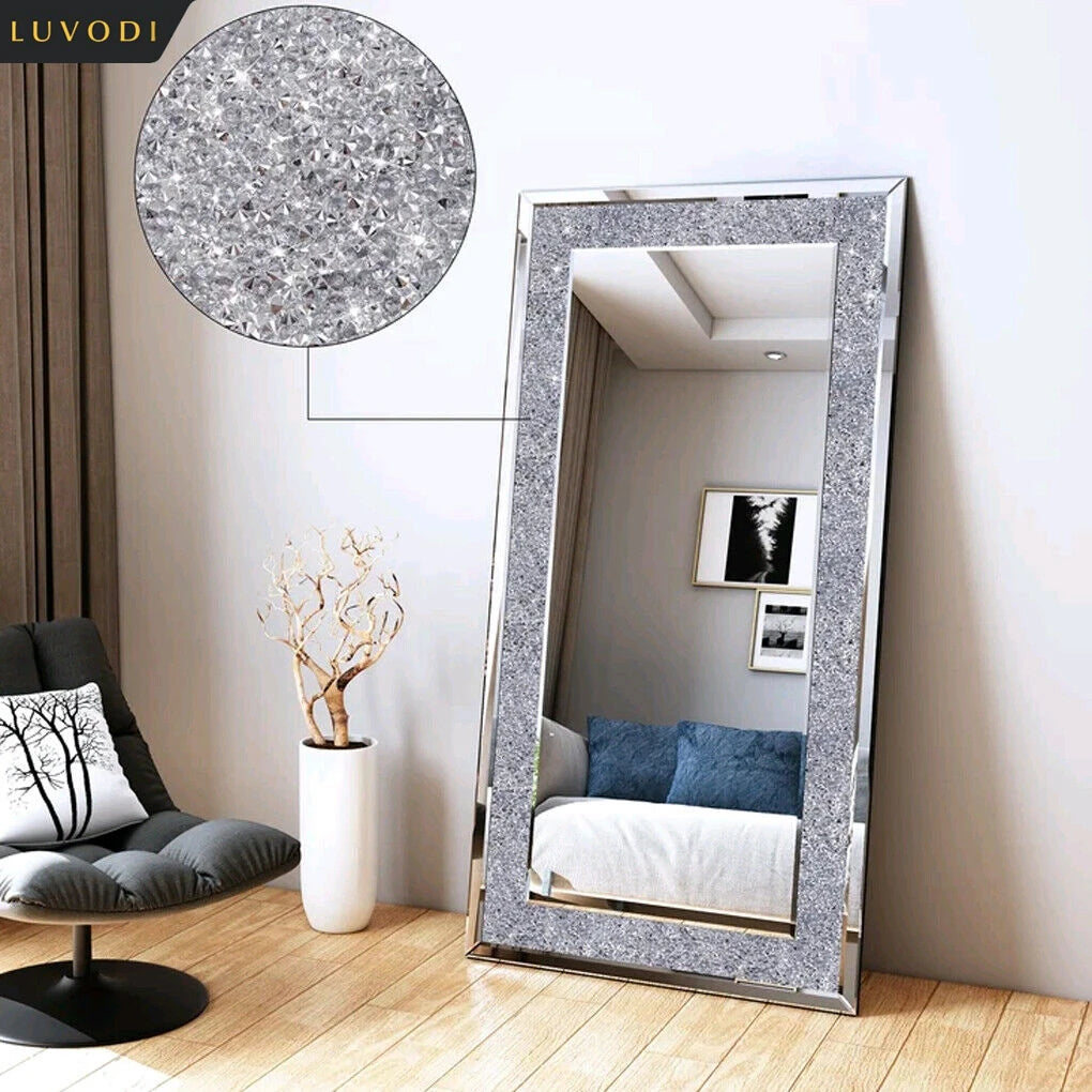LUVODI Frameless Vanity Mirror With Crystal Rhinestones Wall Mount