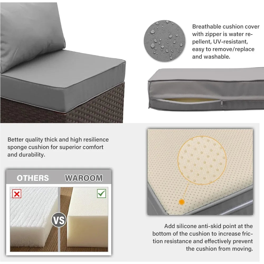 Outdoor Patio Furniture Set 7 Piece Rattan Wicker Sectional Sofa Fire Pit Table