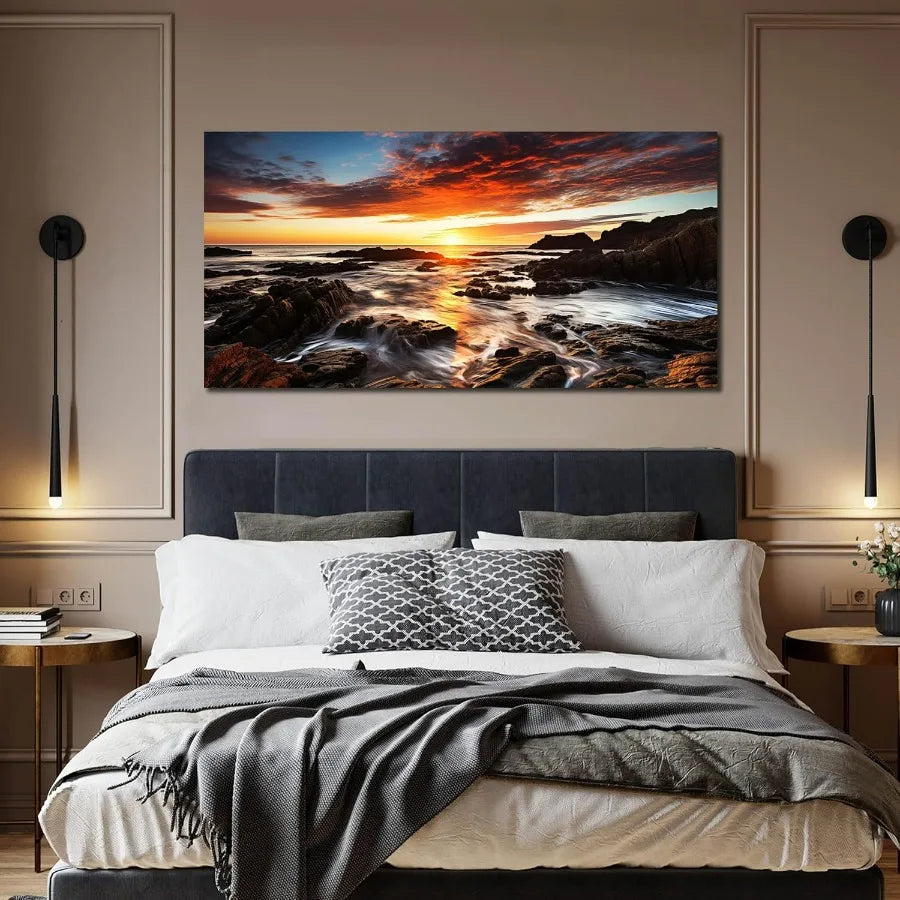 Natural Landscape Canvas Wall Art Ocean Sunset Panorama