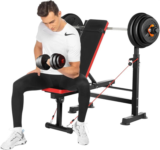 Adjustable Weight Bench Set With Squat Rack And Leg Developer
