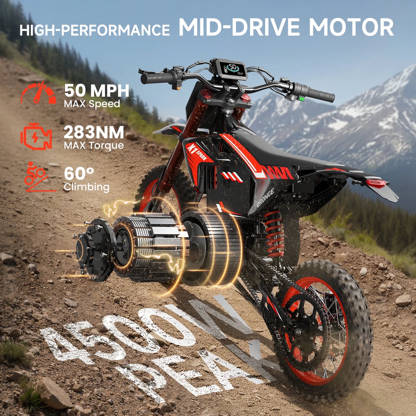 QRONGE X1 Spark Electric Dirt Bike 4500W Peak 60V Battery