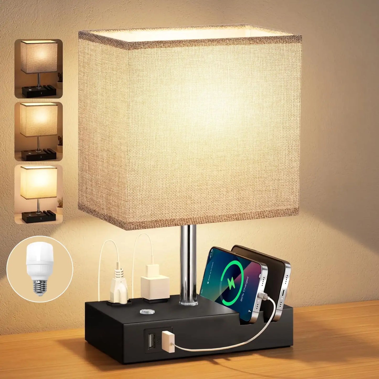 SZRSTH Bedside Lamp With Dual USB Charging Ports Dimmable