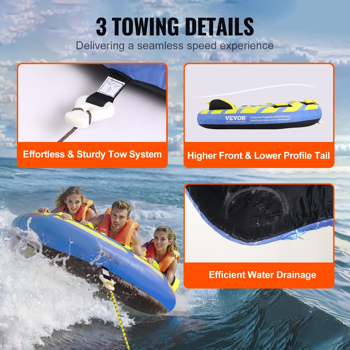 SucceBuy Towable Tube For Boating 3 Person Water Sports