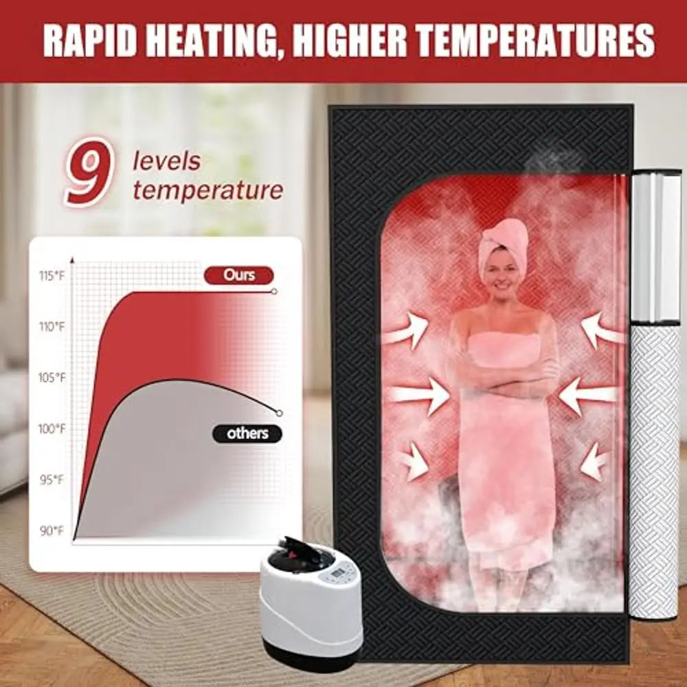 Infrared Sauna With Foldable Chair 9 Level Heating Remote