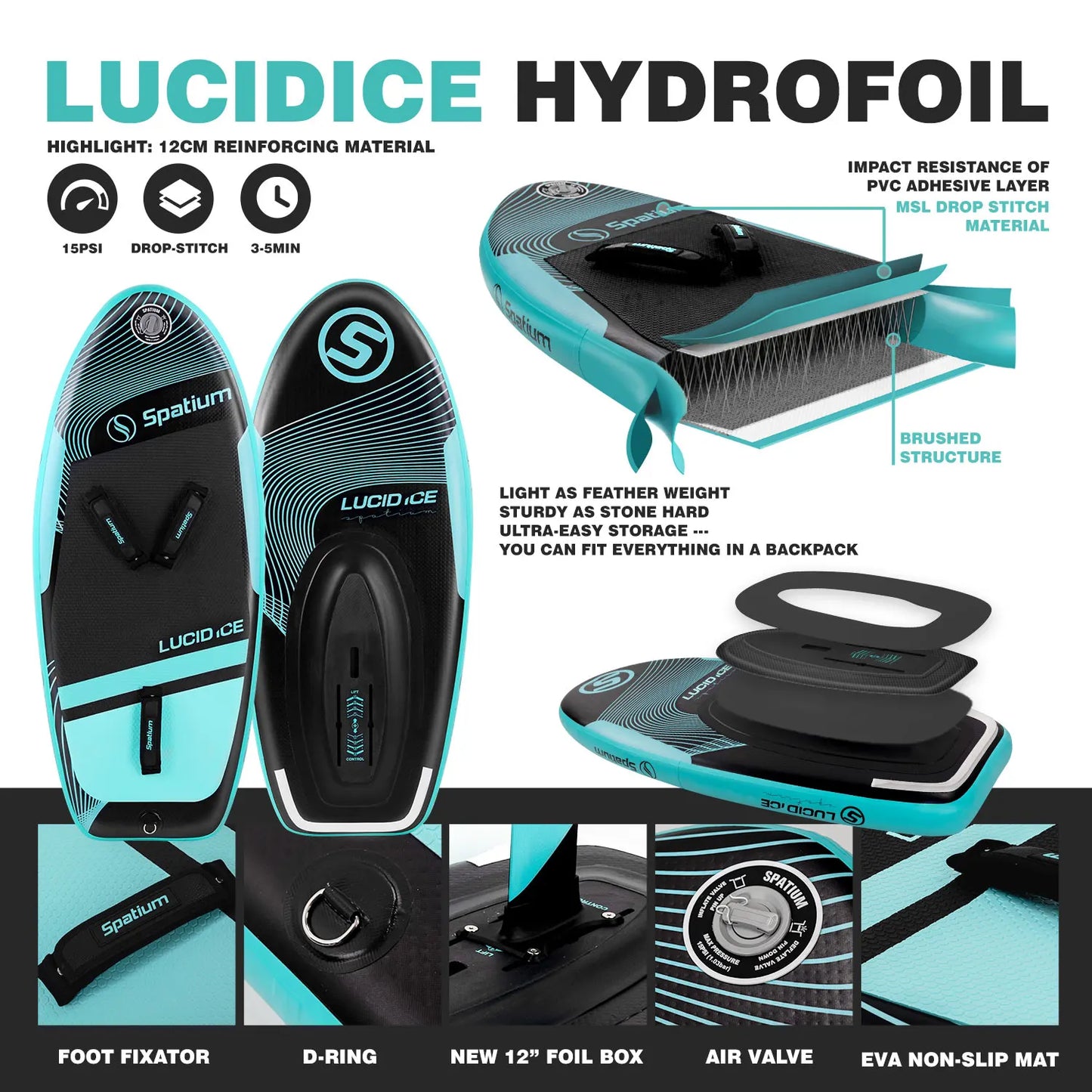 Inflatable Hydrofoil Board Surfing SUP Lucid Ice for Water Sports