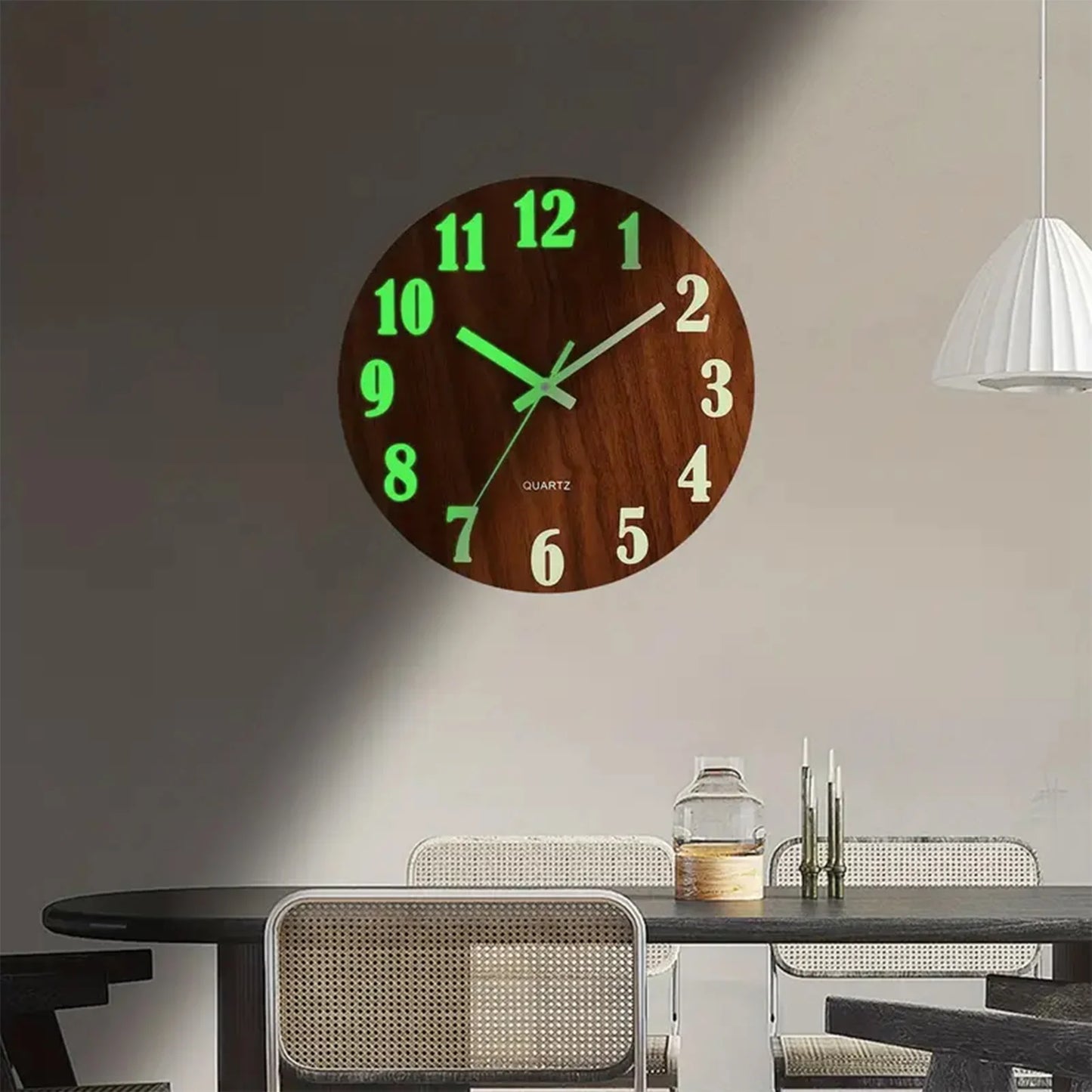 Combination Glow In The Dark Wooden Wall Clock Luminous