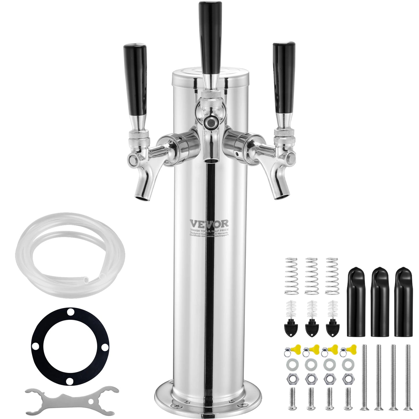 Triple Taps Draft Beer Tower Dispenser Stainless Steel Kegerator Kit