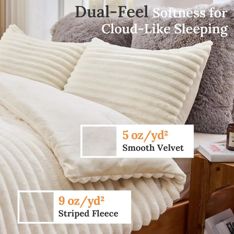 Fluffy Comforter Set 3 Piece Fleece Bedding For Winter Warmth