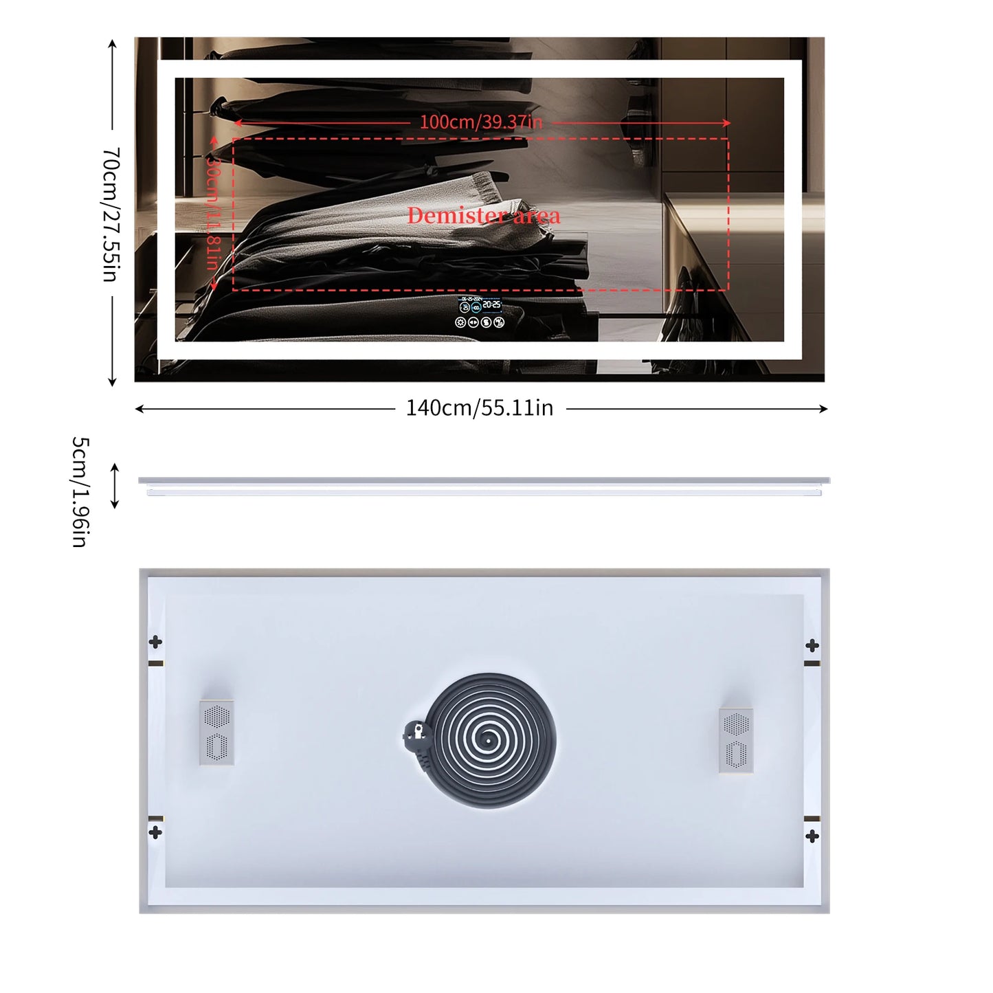 LUVODIC Illuminated Bluetooth Bathroom Mirror With Anti Fog LED And Speaker