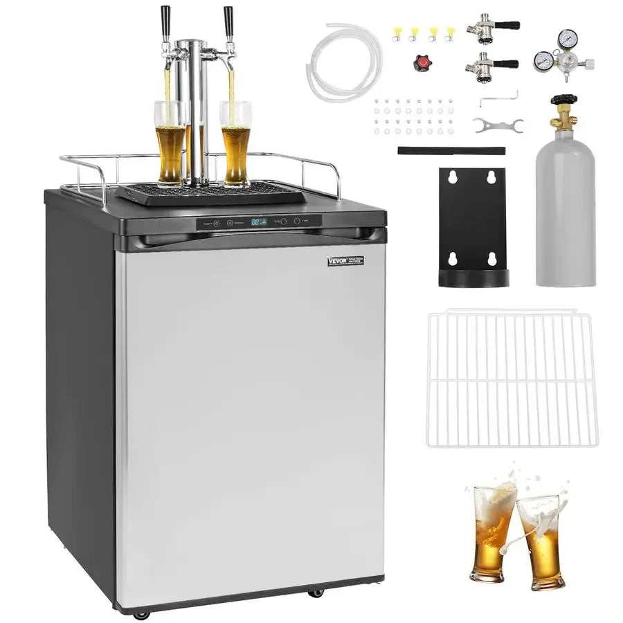 XMSJ Beer Kegerator Dual Tap Draft Beer Dispenser With Shelf