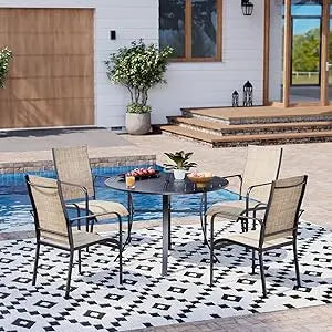 All Weather Rattan Patio Dining Set With Wood Table Top And Umbrella Hole
