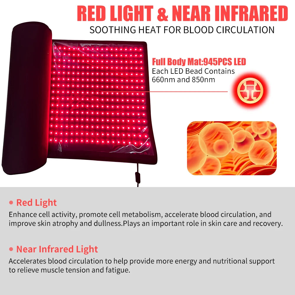 Red Light Therapy Mat For Whole Body 945 LEDs 660nm 850nm