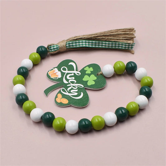 St Patrick Day Shamrock Beads Garland Festive Tassel String Decoration
