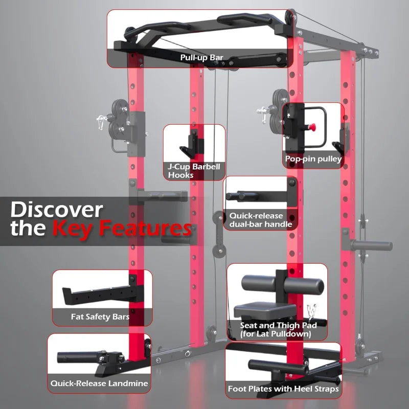 Power Rack With Lat Pulldown Dual Pulley Home Gym Cage