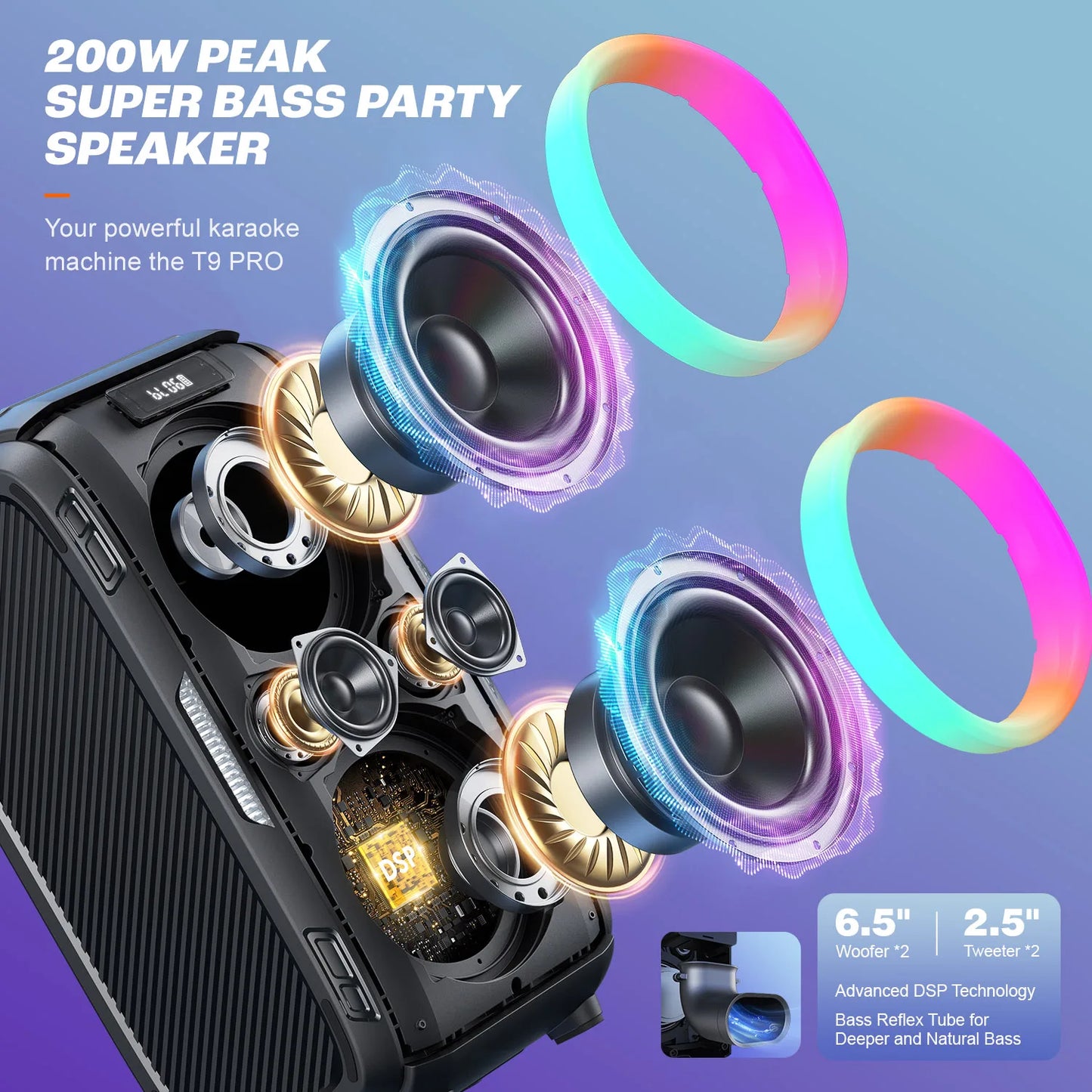 W-King 250W Bluetooth Speaker Portable Party Boombox V5.3 120dB