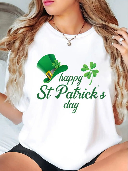 Women's Shamrock Graphic Crew Neck T Shirt St Patrick's Day