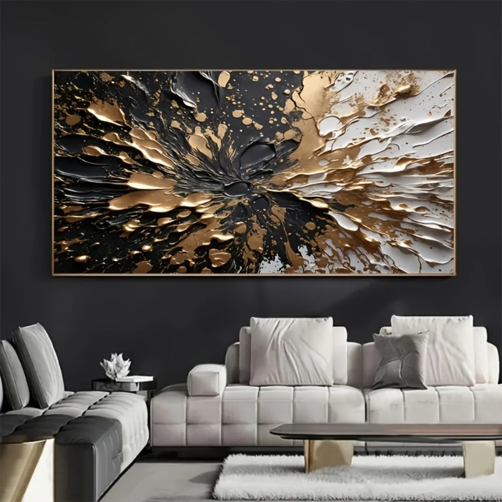 Hign-concerned Modern Abstract Ink Splash Wall Mural With Pine Frame