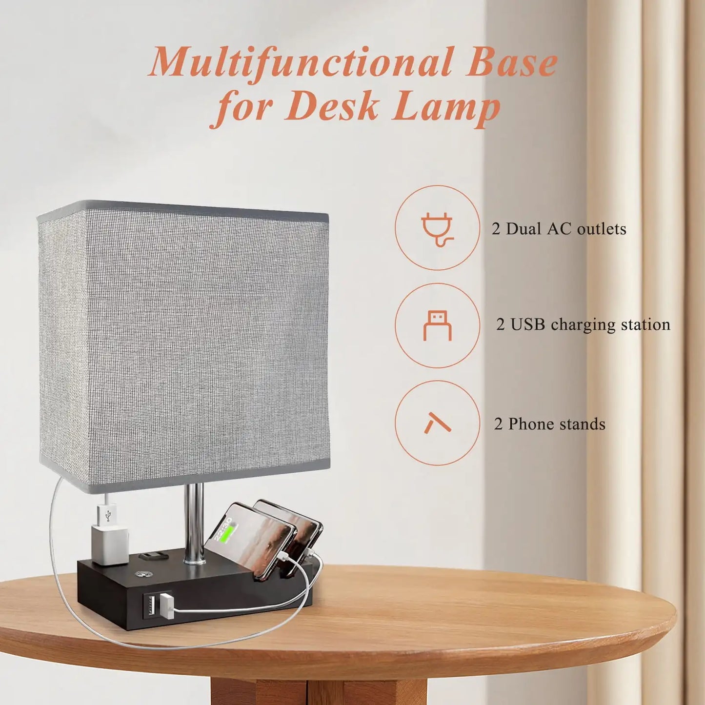 SZRSTH Bedside Lamp With Dual USB Charging Ports Dimmable