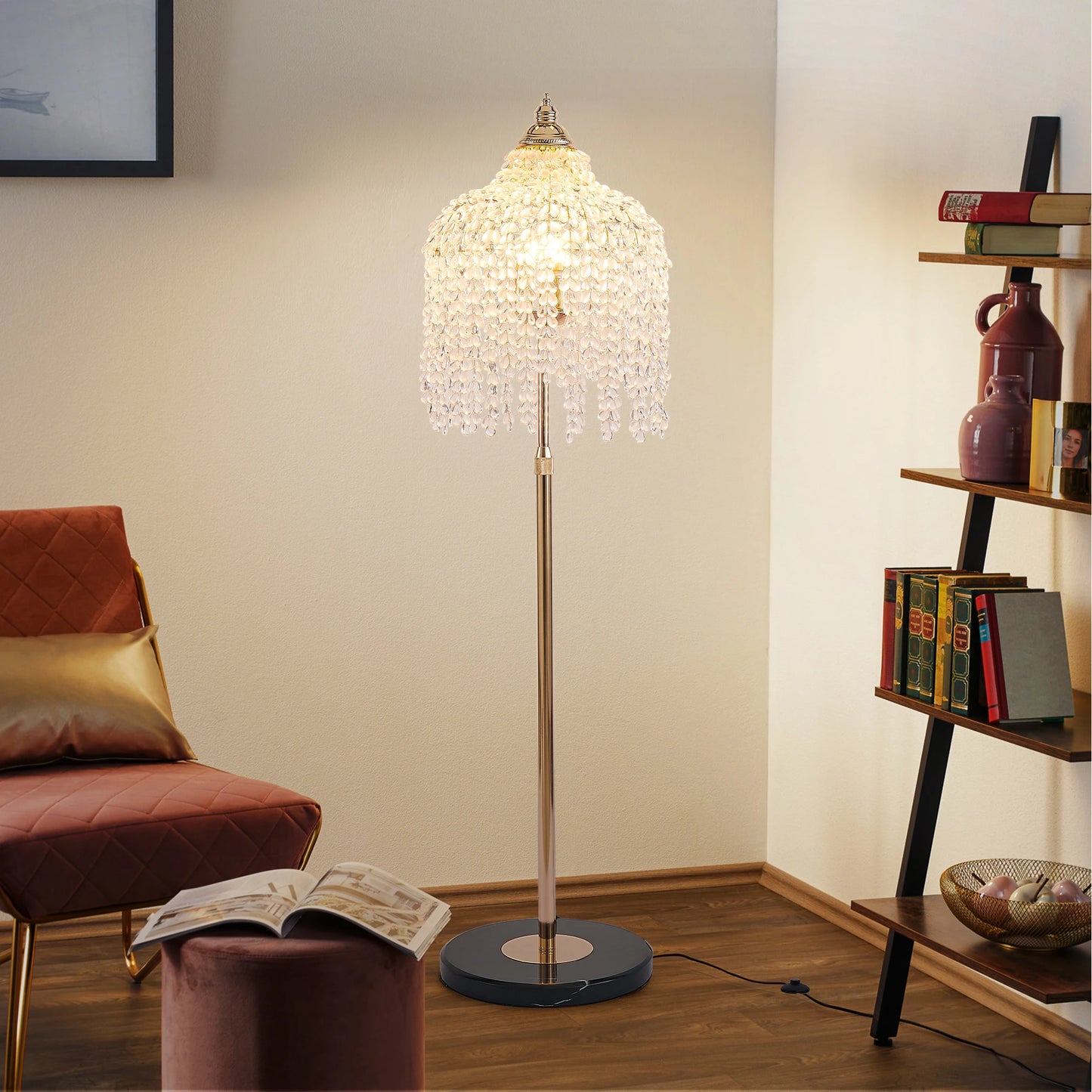 ARLGSITE 3-Light Crystal Floor Lamp Waterfall Design