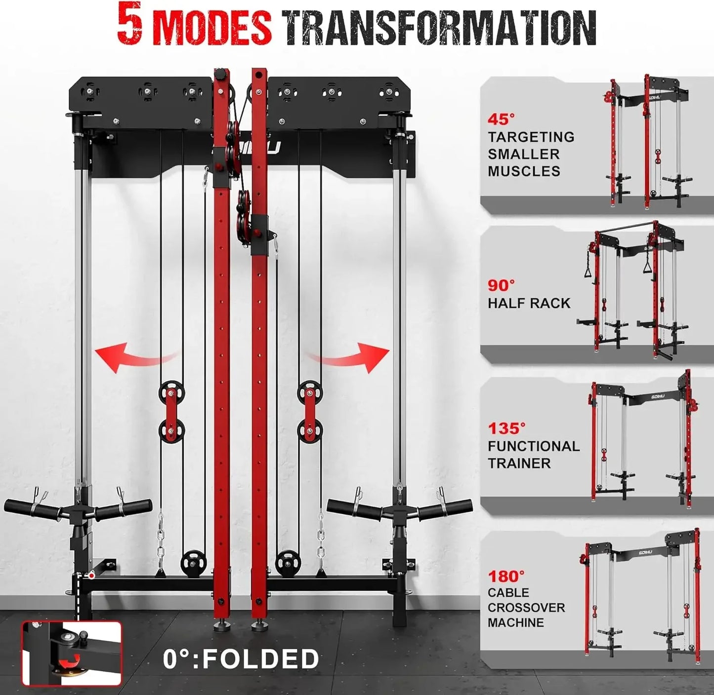 WM3 V4 Folding Wall Mounted Squat Rack Dual Pulley System