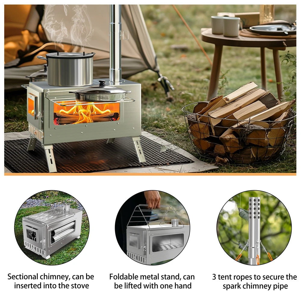 Feature Portable Wood Burning Stove Stainless Steel Log Burner