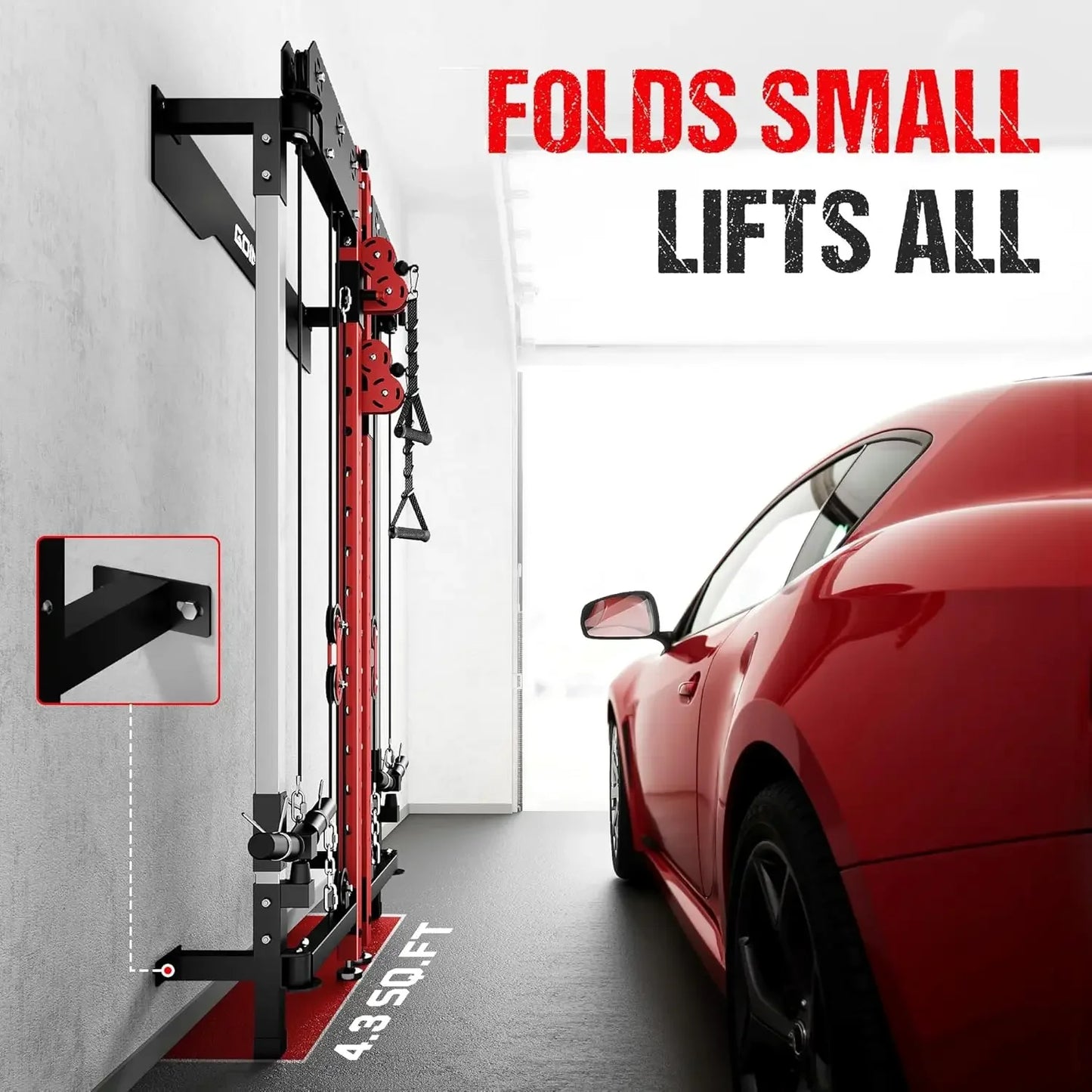 WM3 V4 Folding Wall Mounted Squat Rack Dual Pulley System