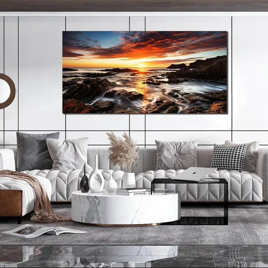 Natural Landscape Canvas Wall Art Ocean Sunset Panorama