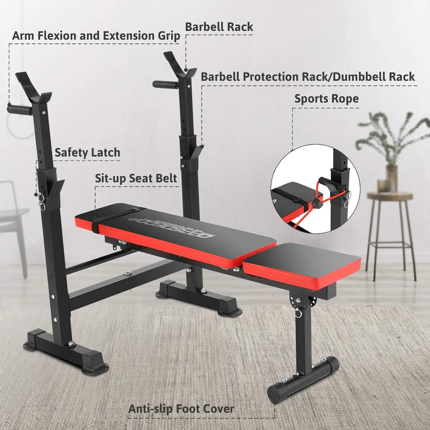 Adjustable Weight Bench Set With Squat Rack And Leg Developer