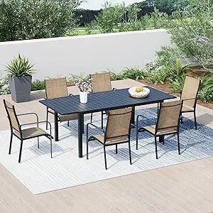 All Weather Rattan Patio Dining Set With Wood Table Top And Umbrella Hole