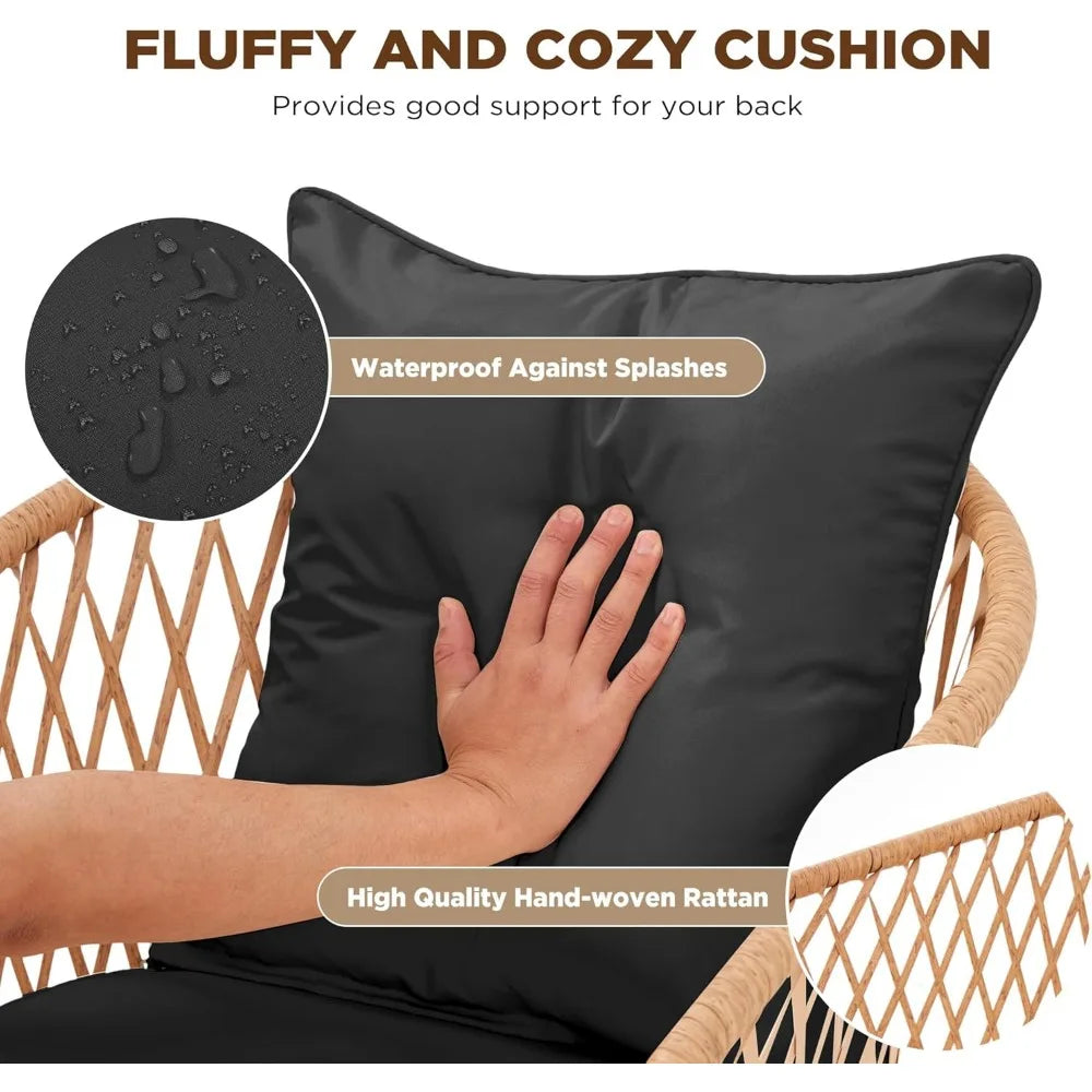 All Weather Rattan Patio Dining Set With Wood Table Top And Umbrella Hole