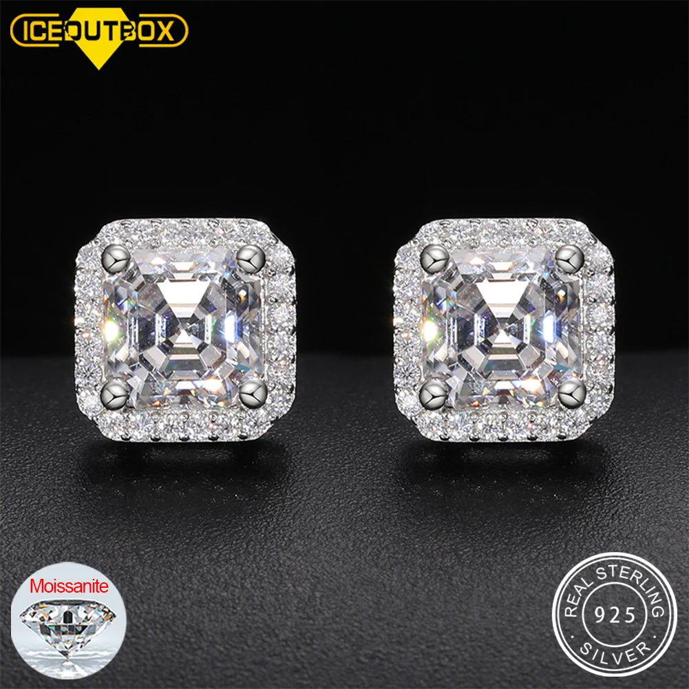 Iceoutbox Moissanite Square Stud Earrings 925 Sterling Silver