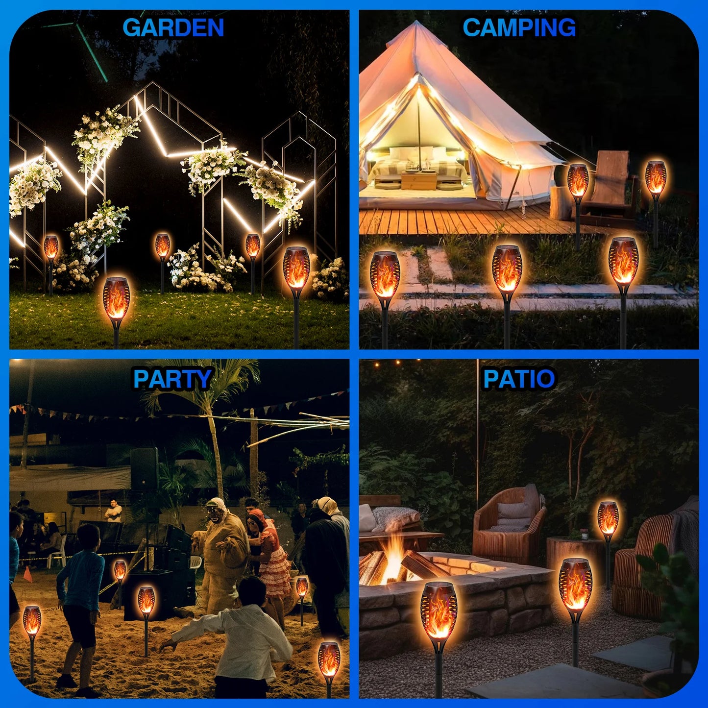 Solar Torch Lights Outdoor Flickering Flame LED Waterproof Pathway Garden