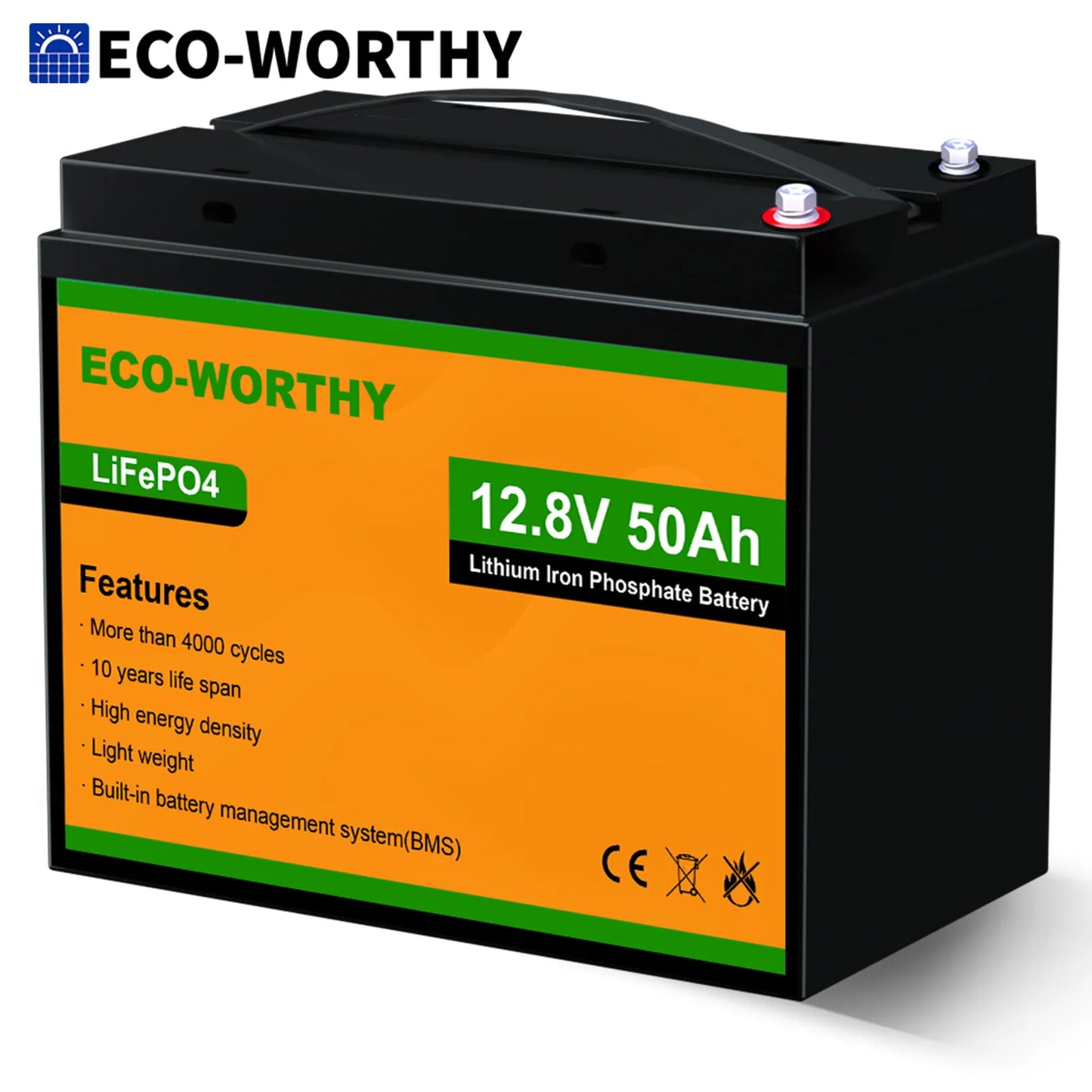 ECO-WORTHY 12V 50Ah LiFePO4 Trolling Motor Battery With BMS
