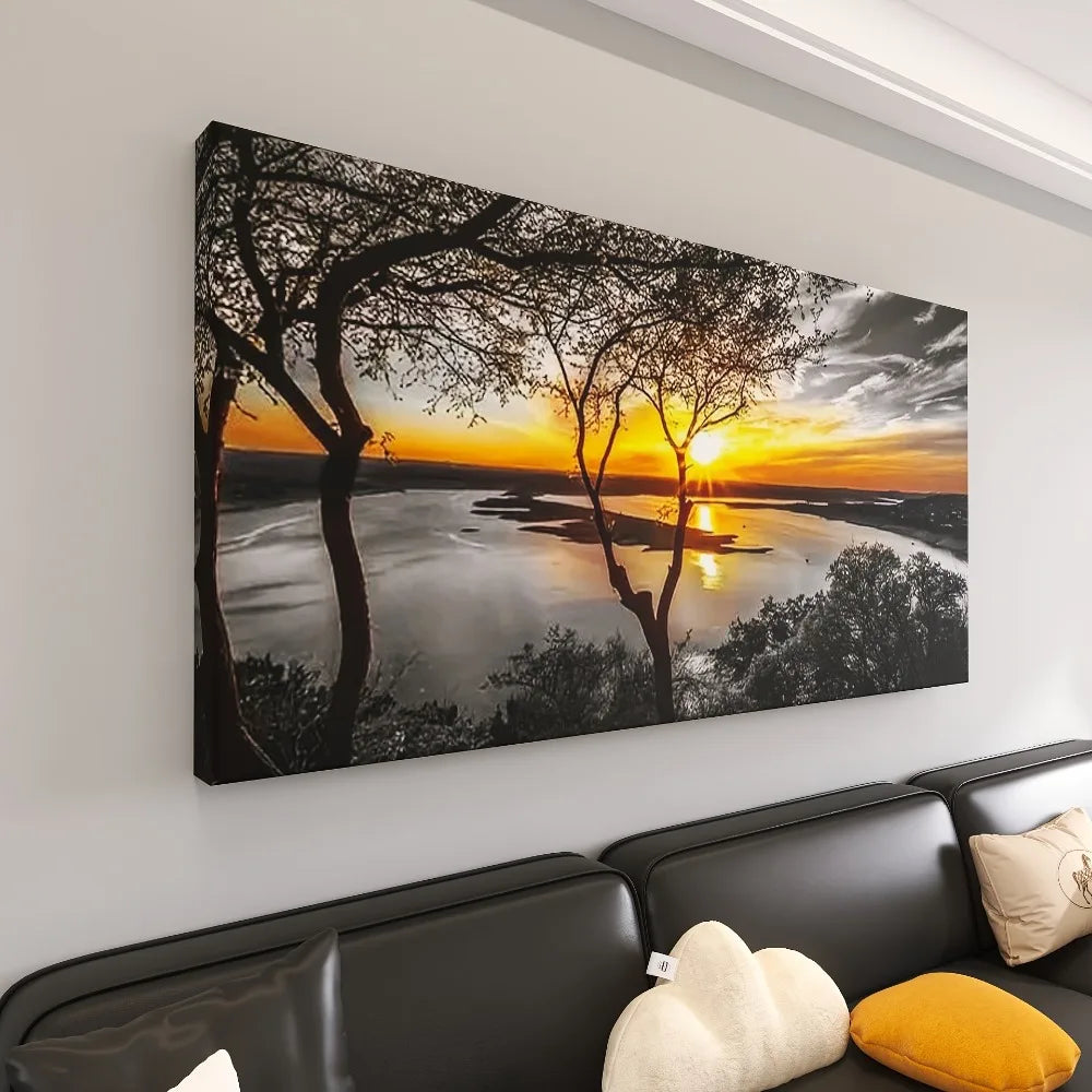 Hign-concerned Sunset Landscape Art Forest Scenery for Interior Decor