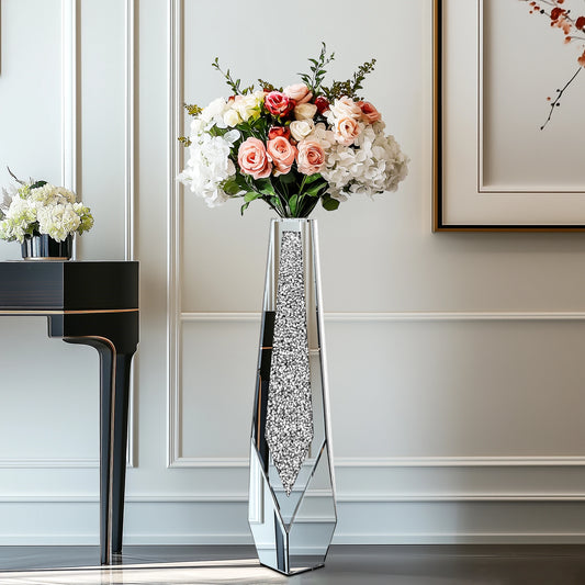 Crushed Diamond Mirror Floor Vase Modern Crystal Centerpiece