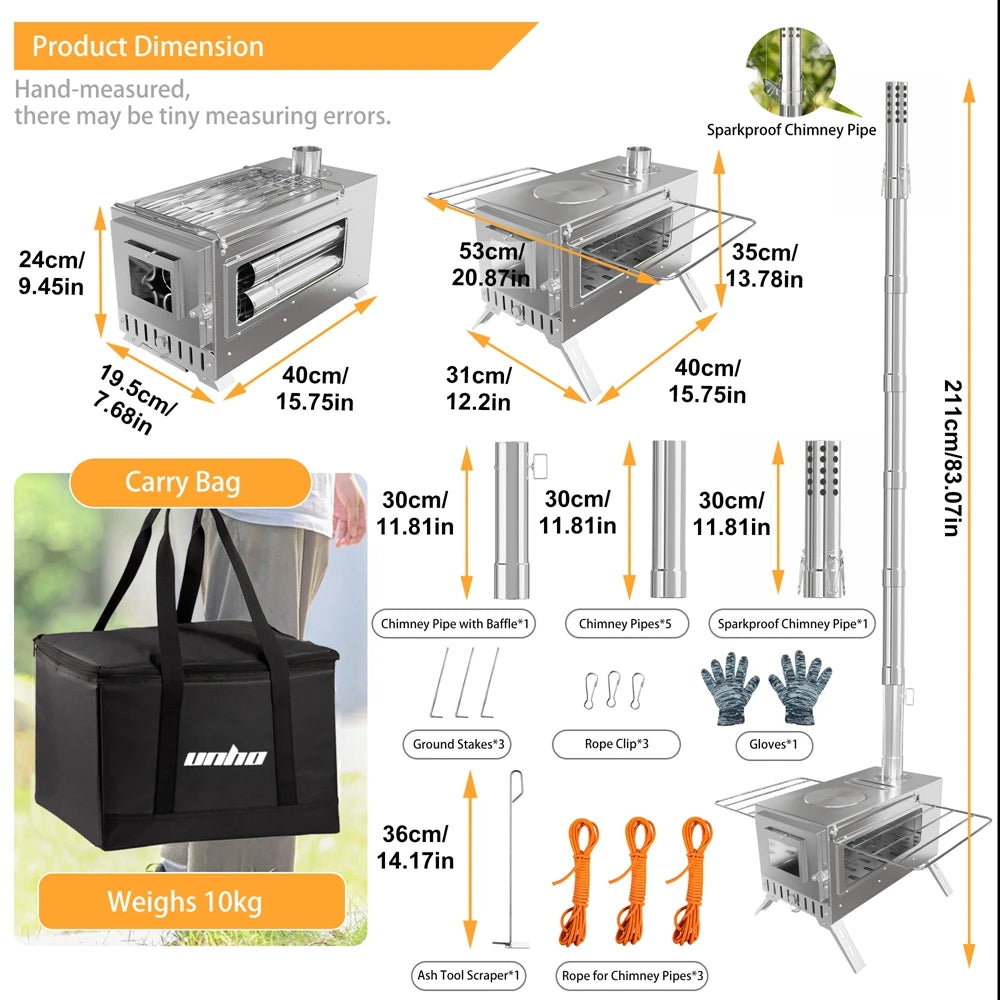 Feature Portable Wood Burning Stove Stainless Steel Log Burner
