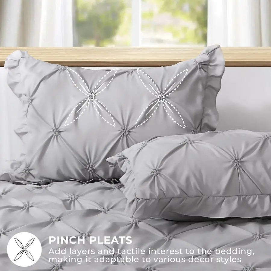 Pintuck Comforter Duvet Cover Set With Pillowcases